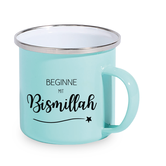 Emaile Tasse Mint - Beginne mit Bismillah