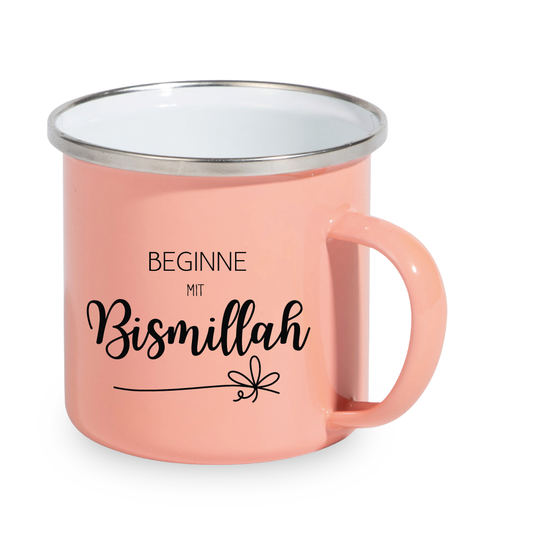 Emaile Tasse Aprikose - Beginne mit Bismillah