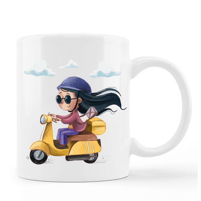 Mädchen auf Moped - Tasse personalisierbar